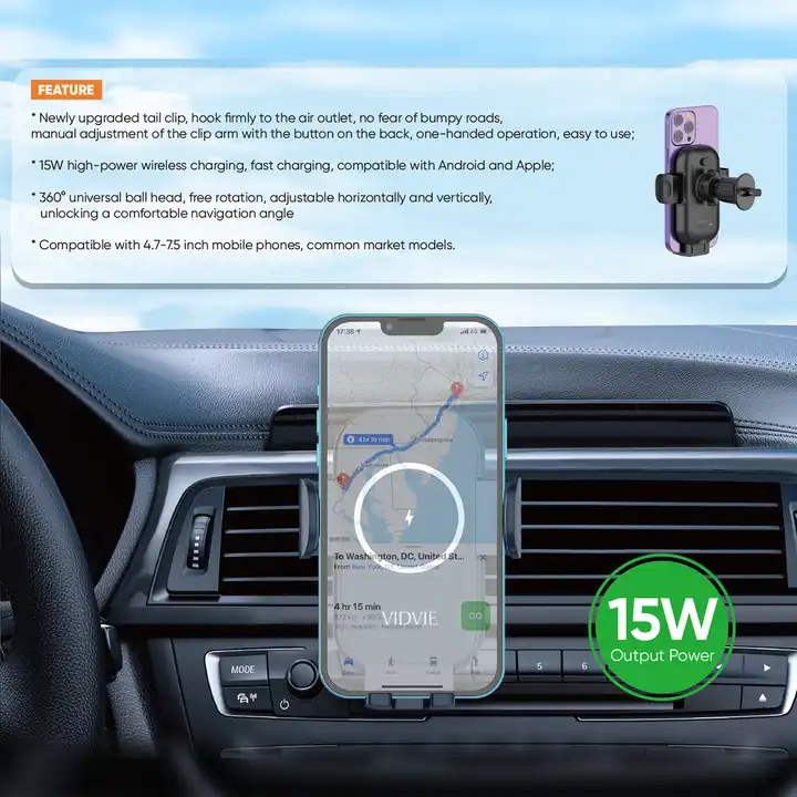 Soporte/Cargador Vehicular Para Celular 15W Vidvie HC1530